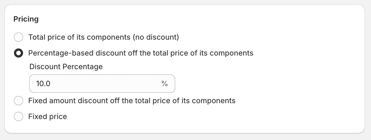 Setting a Shopify bundle discount: percentage off, fixed amount, or flat price
