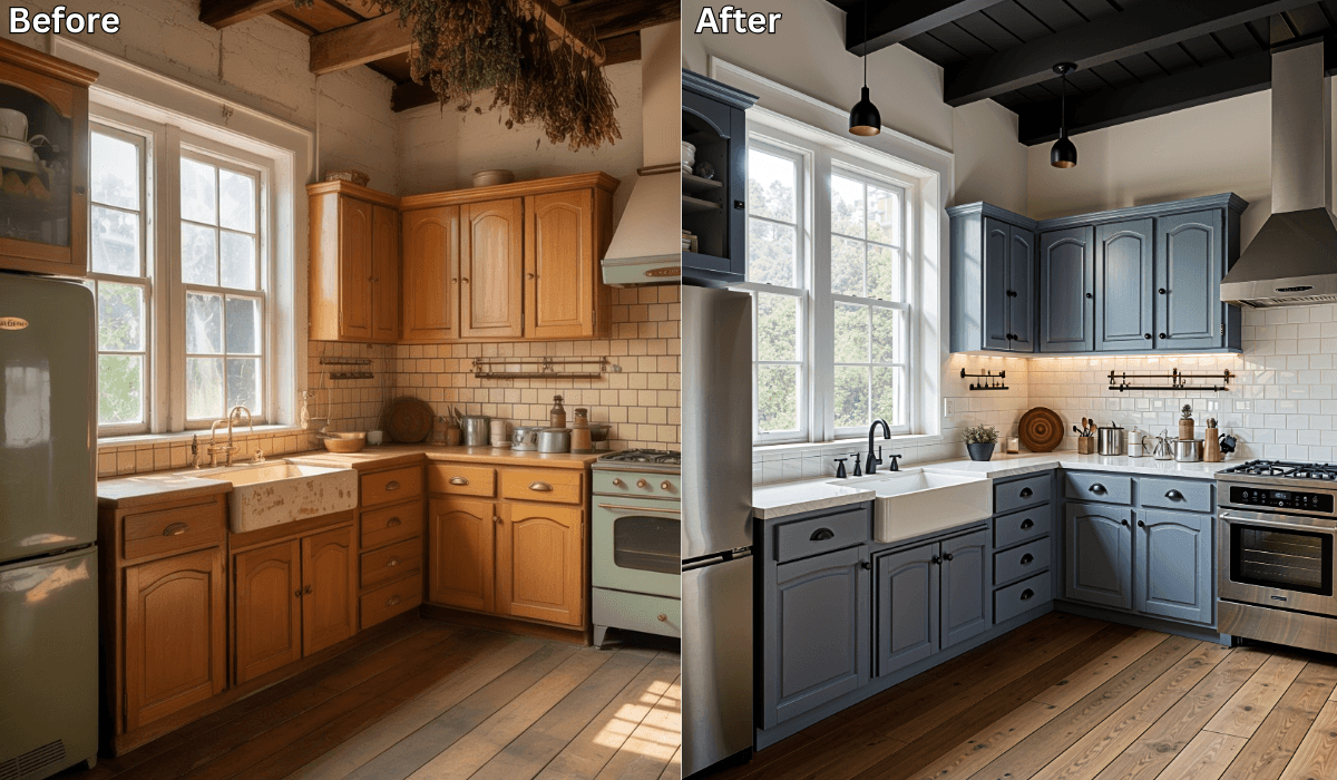 One Change, Huge Impact: AI Cabinet Color Swaps That Modernize Old Kitchens