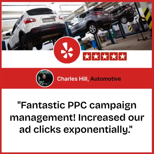Five-star automotive PPC campaign management review for car repair marketing.