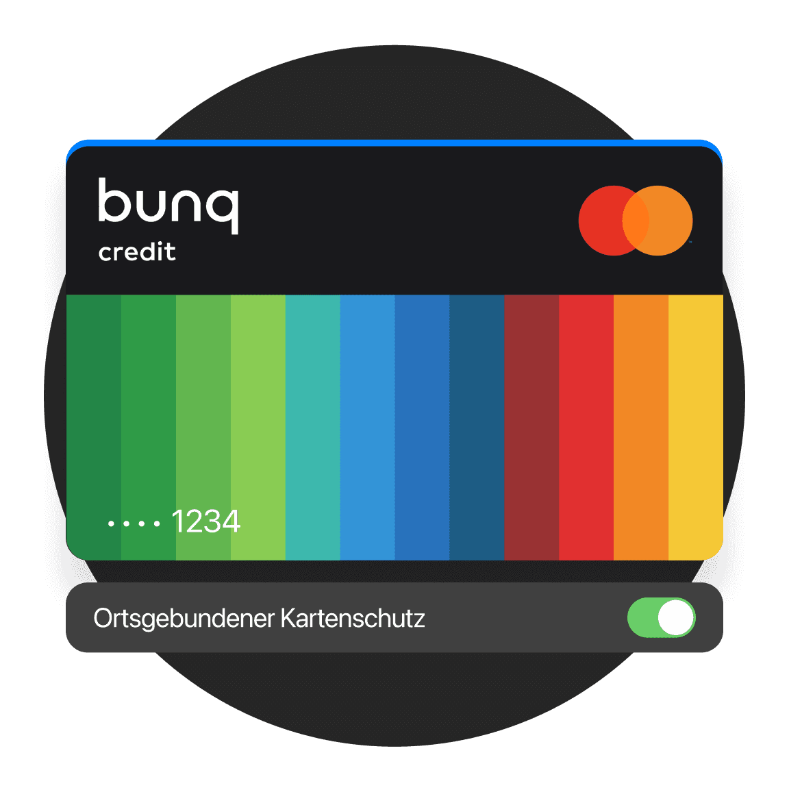 bunq card with a toggle switch turned on, representing Localized card protection.