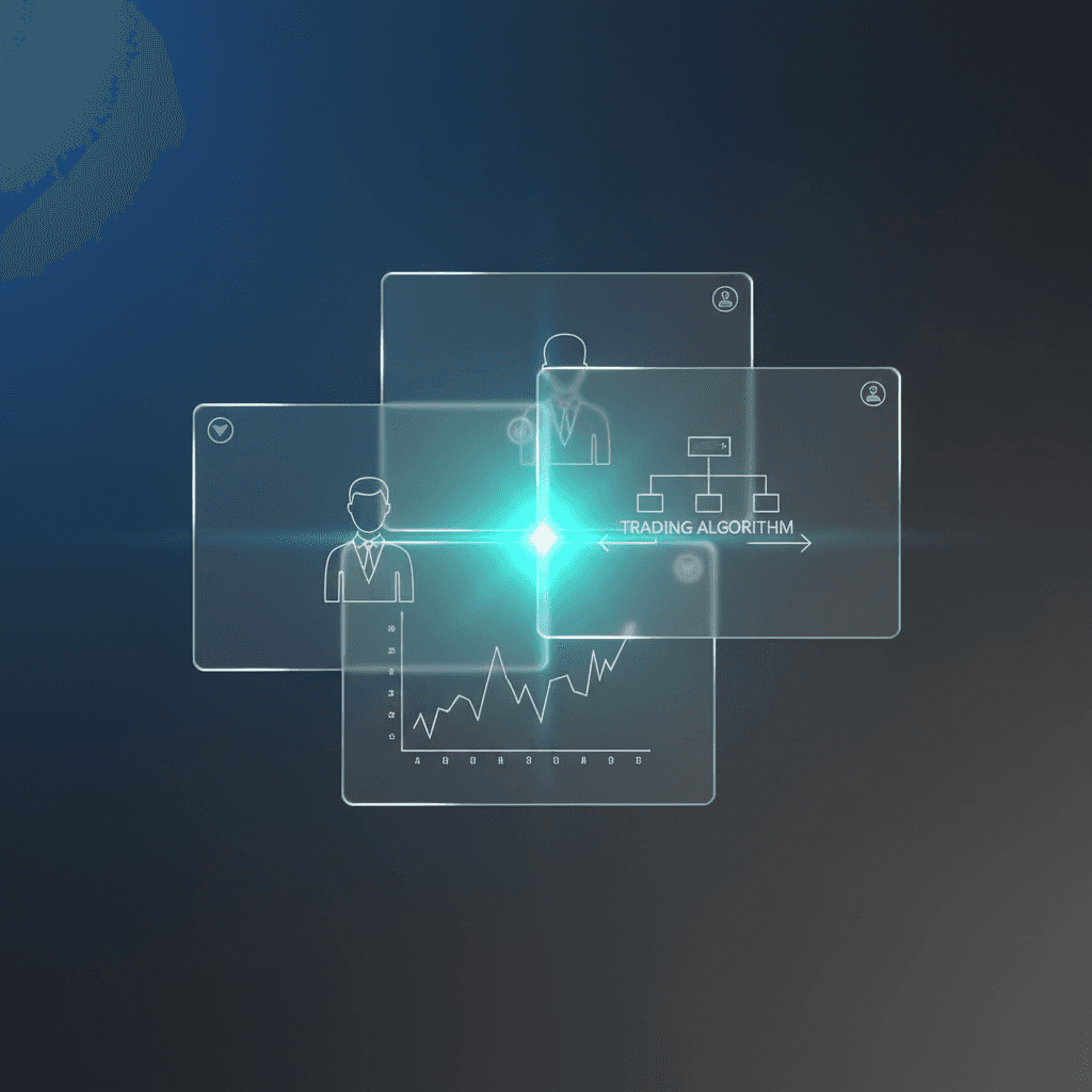 Three glass panels representing trading strategies, their overlap highlighted to show amplified risk