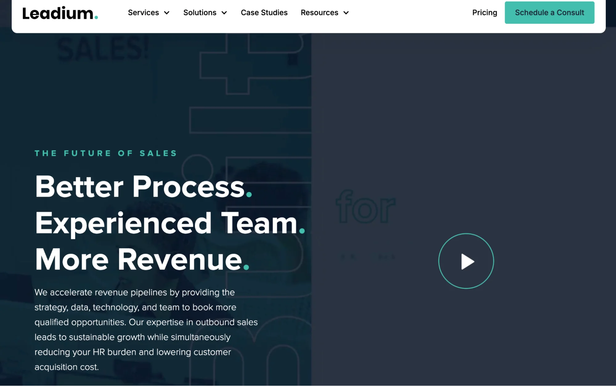 Leadium homepage: human-verified data and managed B2B outbound