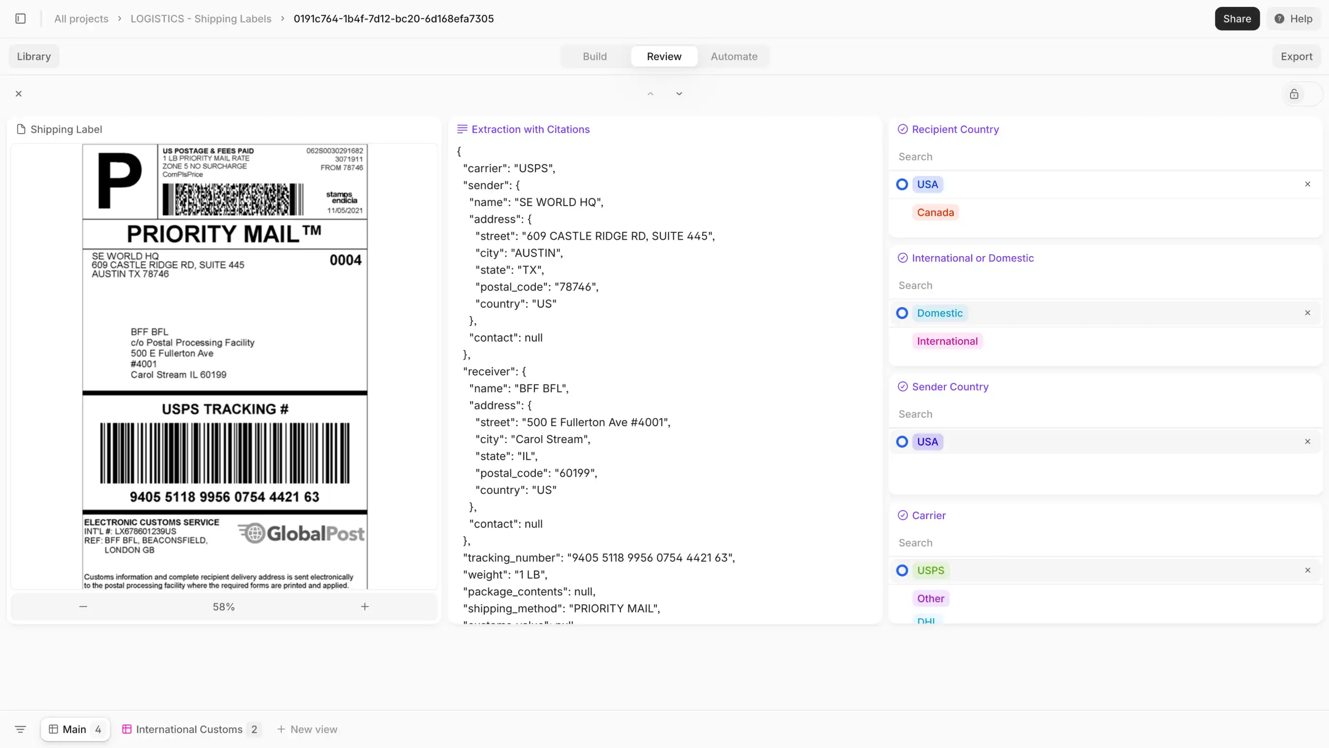 Shipping label analysis in V7 Go