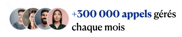 Portraits d'utilisateurs avec le texte '+100 000 appels gérés chaque mois