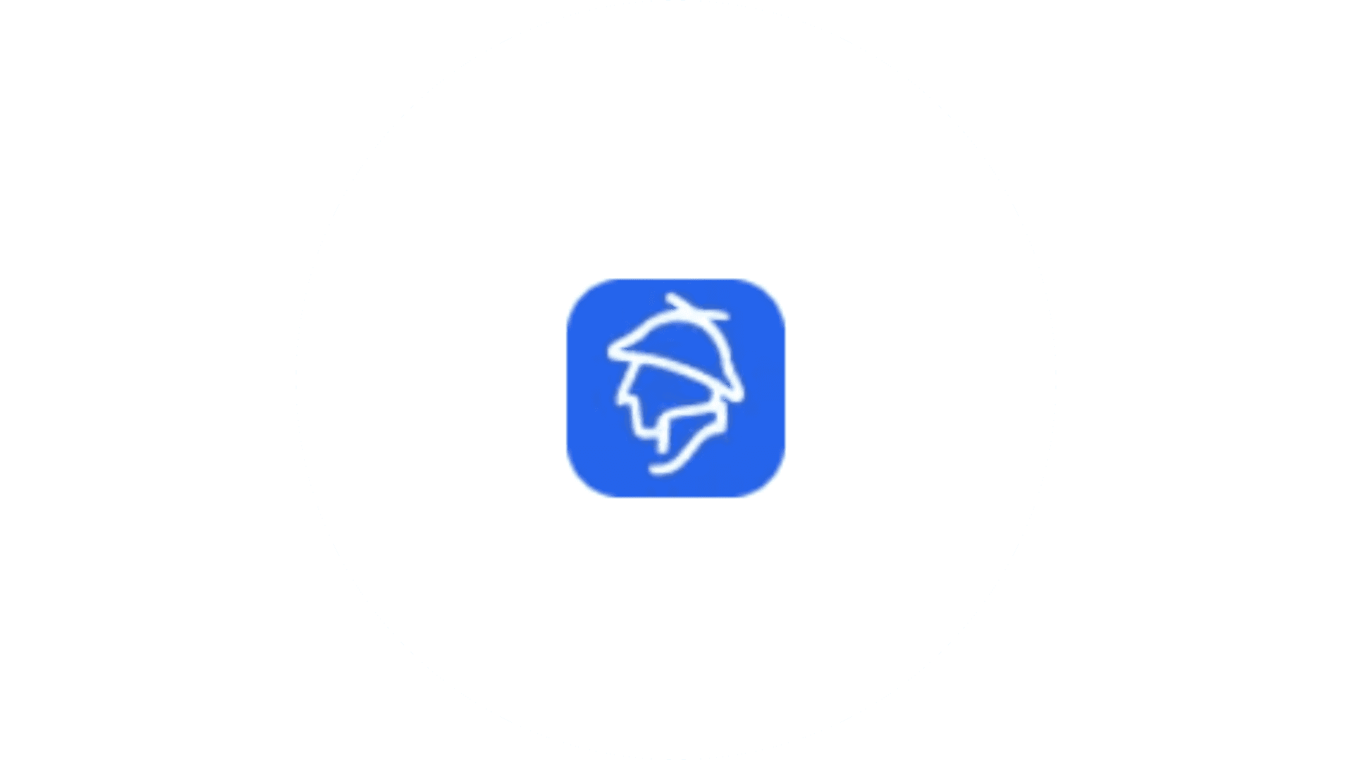 The image features a blue app icon with a white silhouette of a detective's profile, wearing a traditional hat, centered against a plain white background, emphasizing its minimalist design.