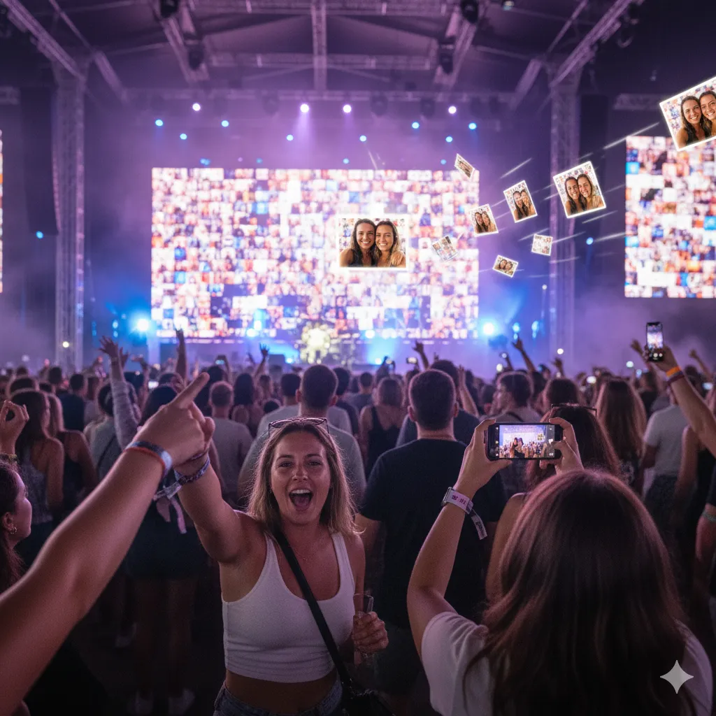 Live-Event mit großem Foto-Mosaik, das aus vielen Besucherbildern zusammengesetzt ist