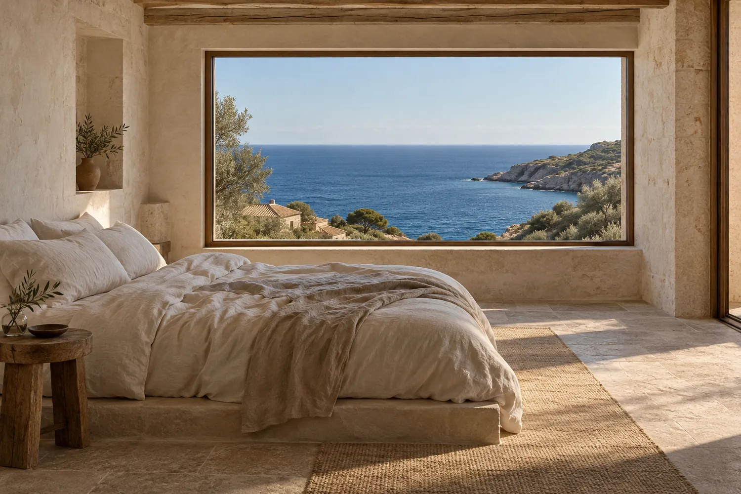 Sea Room with a wide window onto the deep blue sea