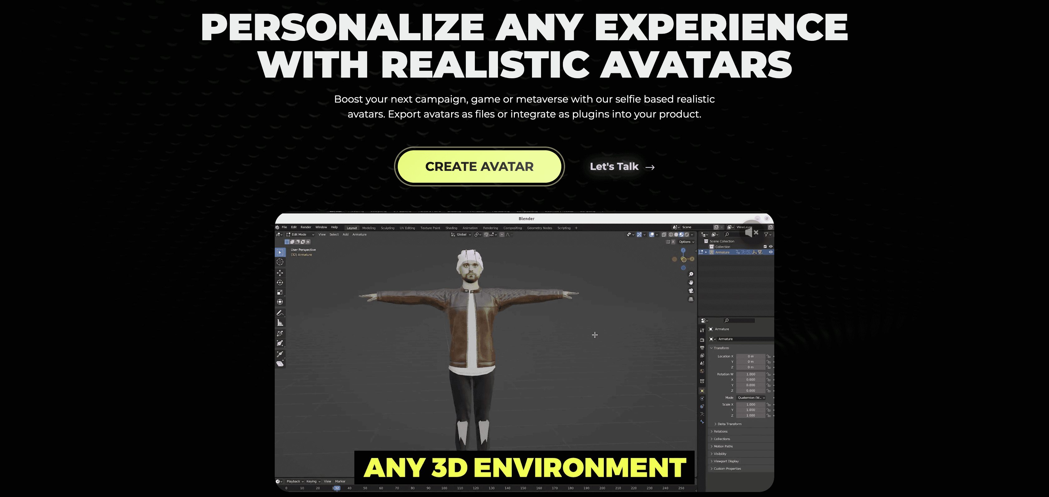 Avaturn is a powerful tool that allows users to create highly realistic 3D avatars from a simple selfie. Its AI-driven technology generates lifelike avatars that can be customized extensively, with options for different body types, hairstyles, clothes, and accessories. For Blender users, Avaturn offers seamless export options, making it easy to bring these avatars into your 3D projects.