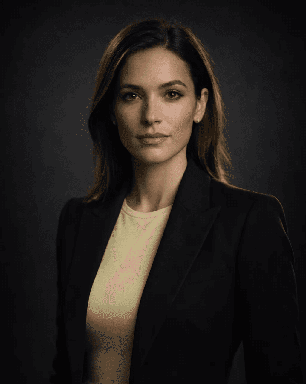 woman in black blazer smiling