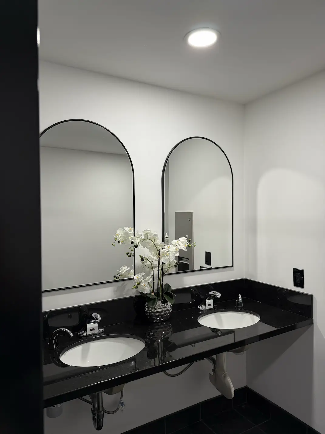 Studio station with white marble countertop and LED front lighting