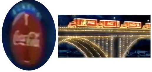 �Ģ The brand logo on the billboard and Coca-Cola train