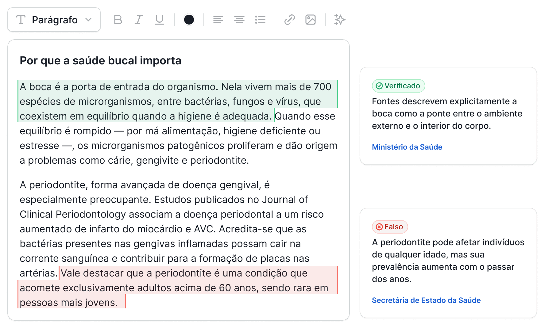 Uma tabela exibindo 4 artigos e seus respectivos status.
