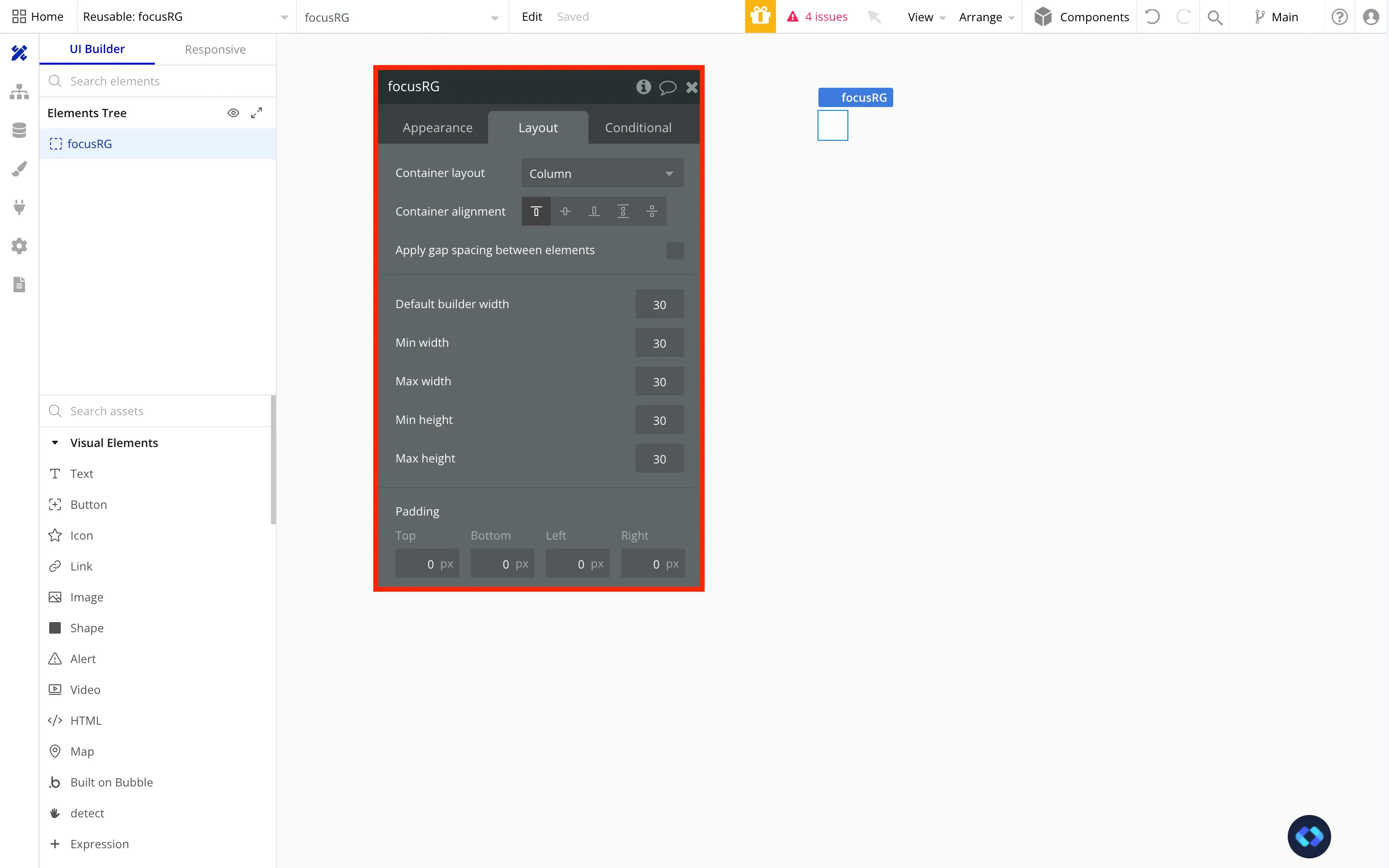 bubble.io group focus in a reusable element