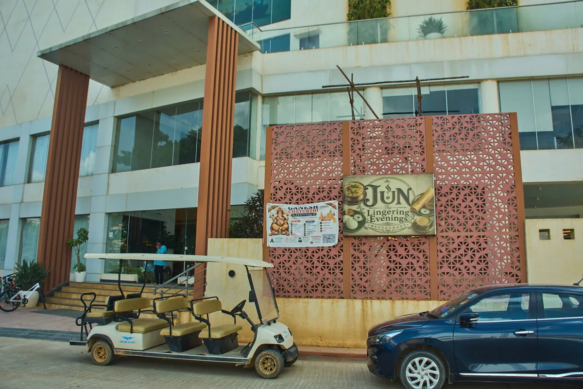 Jun Restaurant building and entrance at Trifecta Club Verdant, Jyothipura