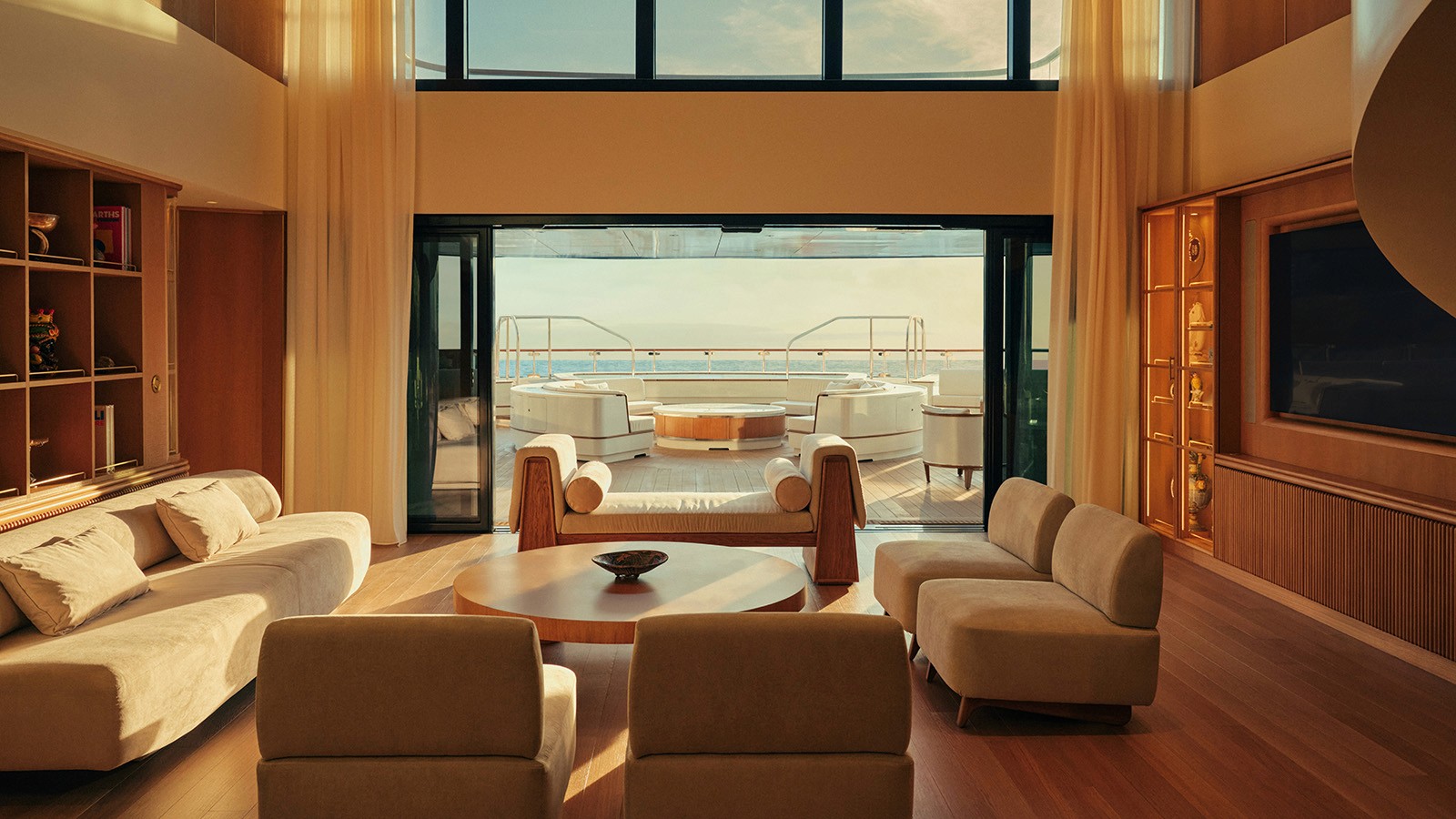 An ocean-facing suite lounge aboard Four Seasons I