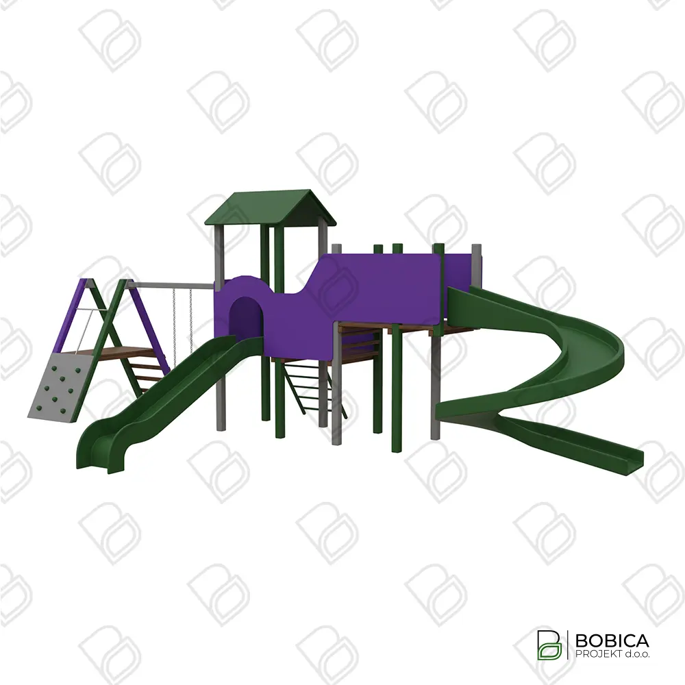 Veliko metalno kombinirano igralo sa spiralnim i ravnim toboganom, penjalicom i ljuljačkom za dječja igrališta – WHIRL PROJECT – BOBICA PROJEKT