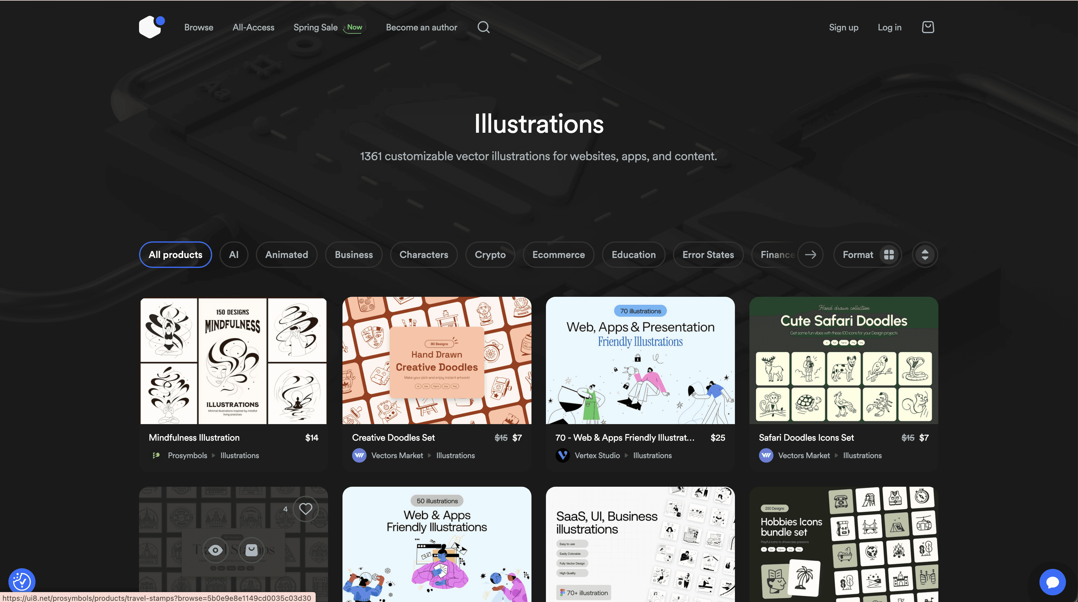 Capture d'écran du site ui8 illustrations