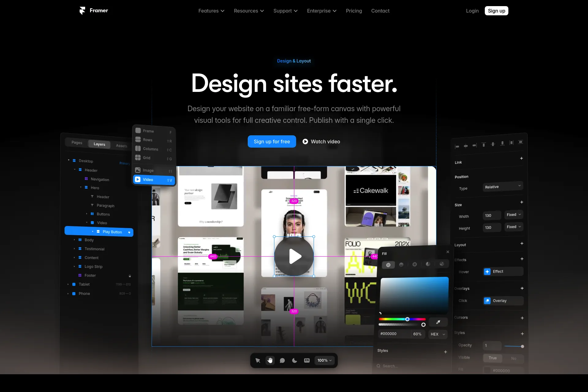 Screenshot of Framer website