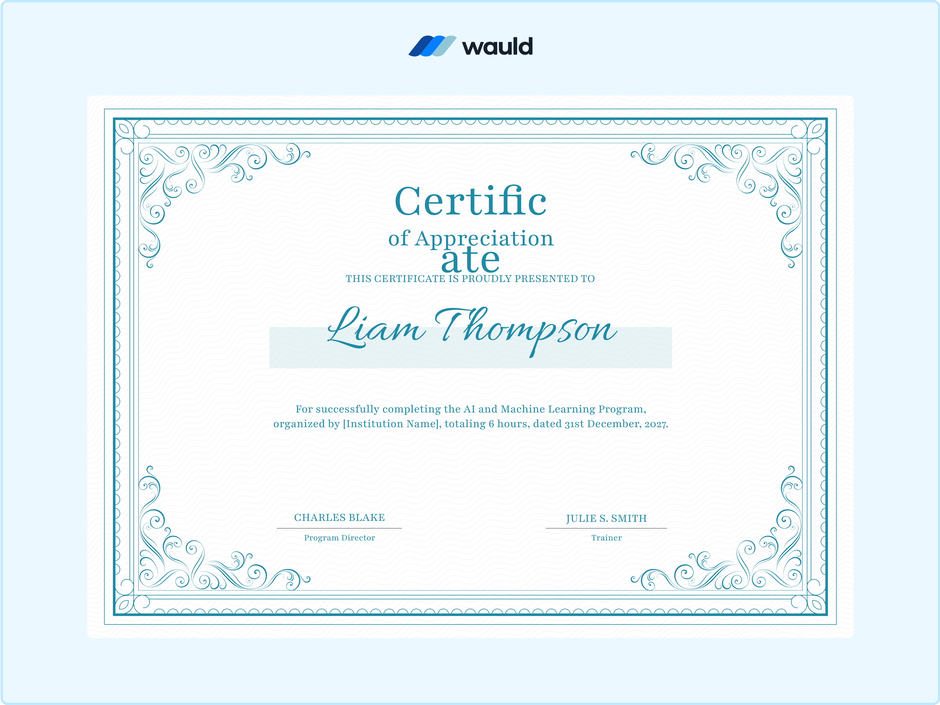 Wauld - Elegant blue CPD certificate template