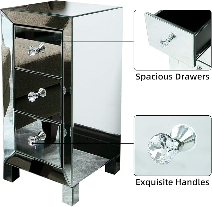 Elegant crystal nightstand with ample storage space and a timeless design.