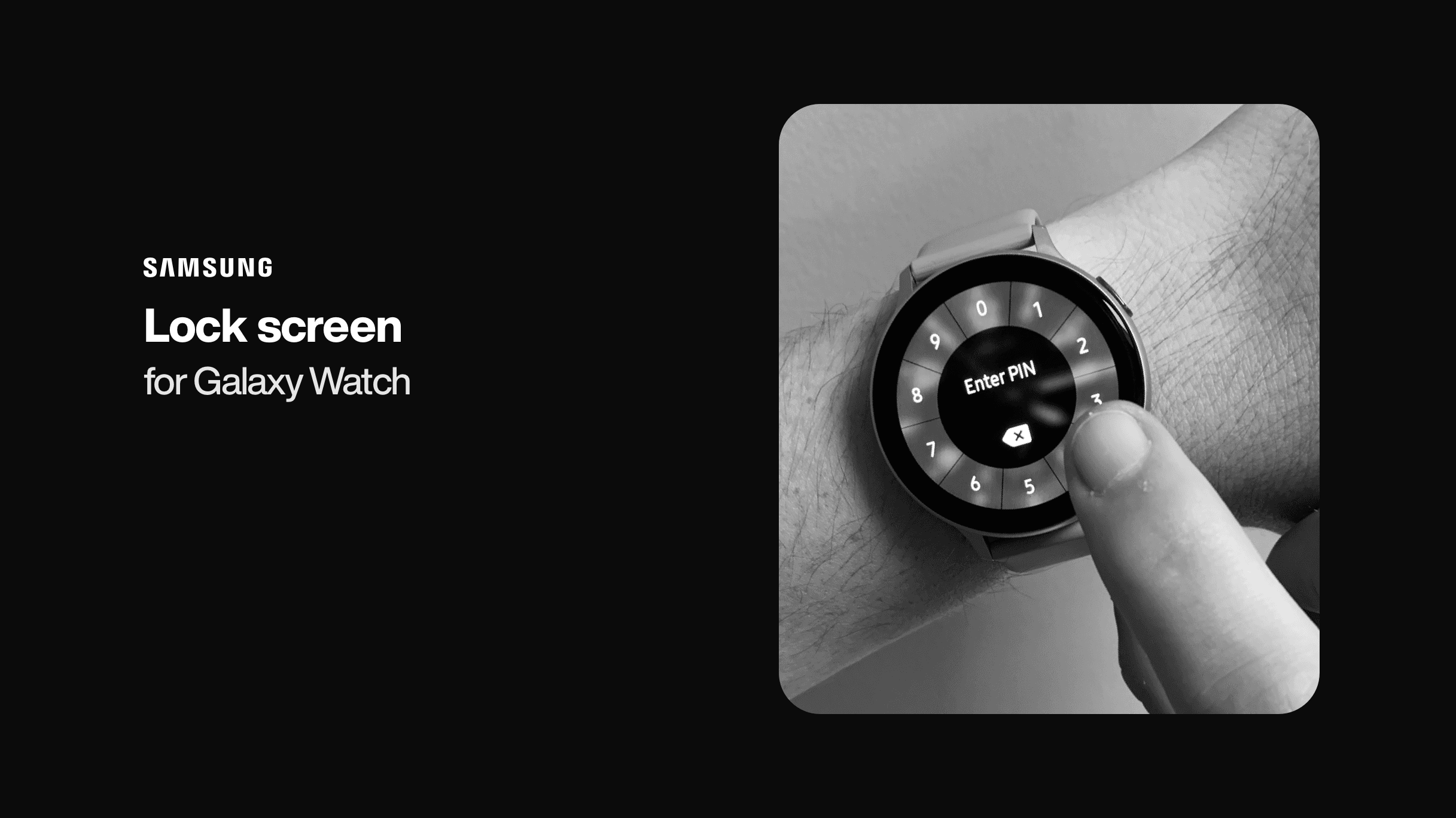 Galaxy Watch examples of PIN and pattern lock screens.