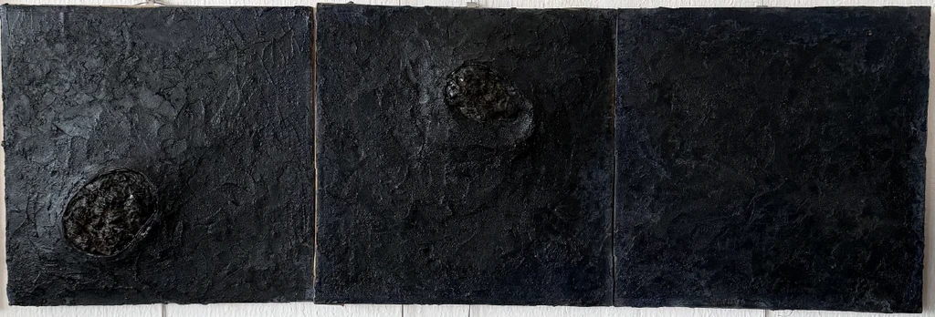 My Friend, what is your position?, 2023.  Mixed media on cardboard. by Barbara Walker.