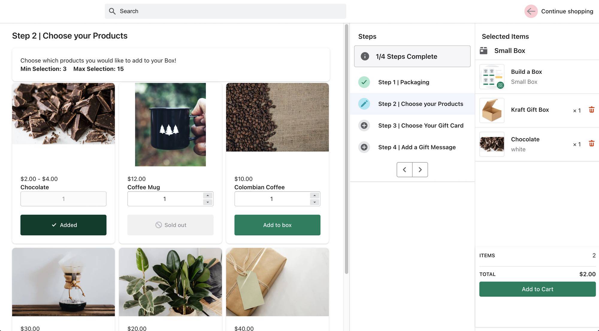 Shopify bundle builder example, step by step process. 