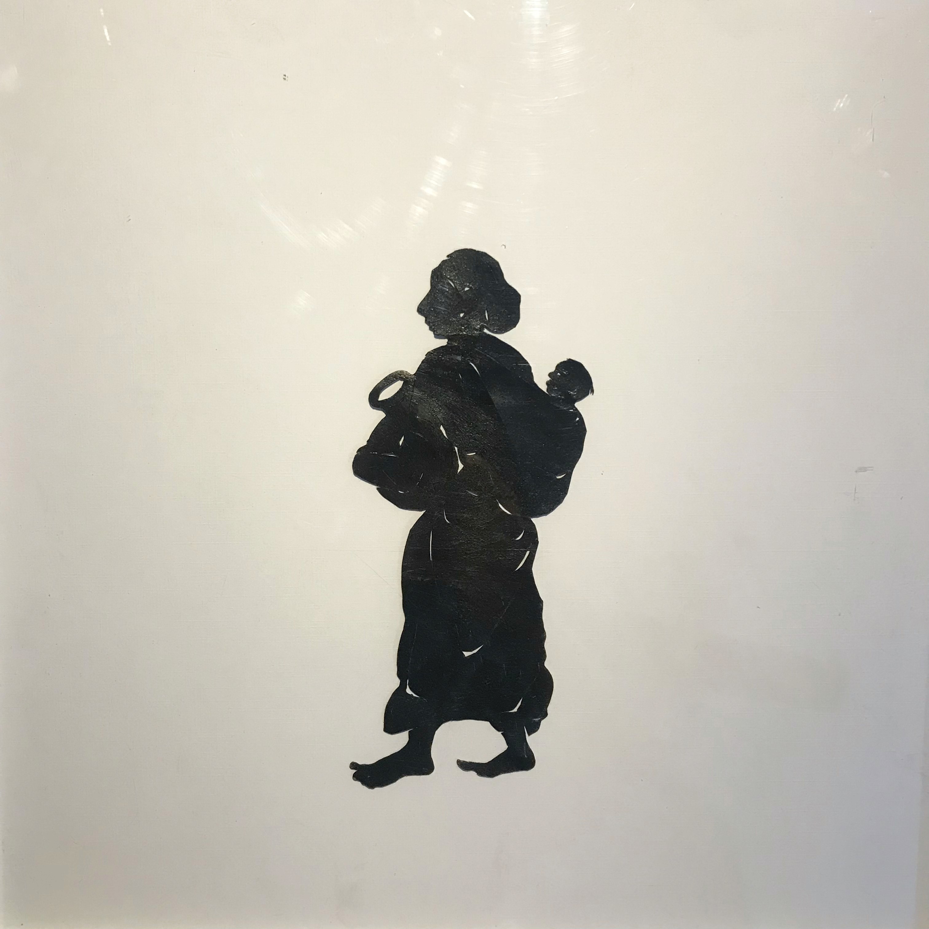 herd of sheep on road painting