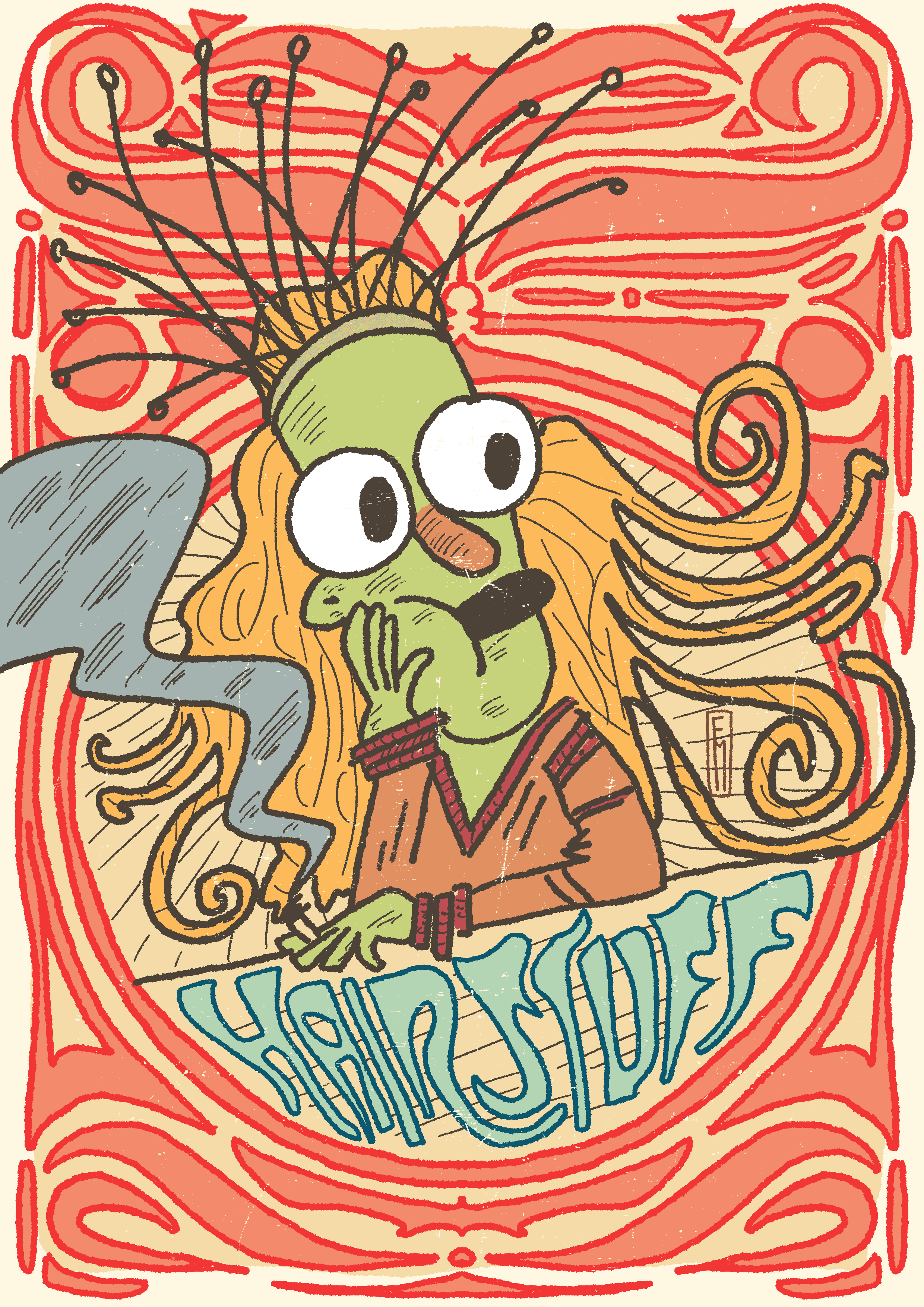 An art nouveau poster for hair stuff in the style of Alphonse Mucha