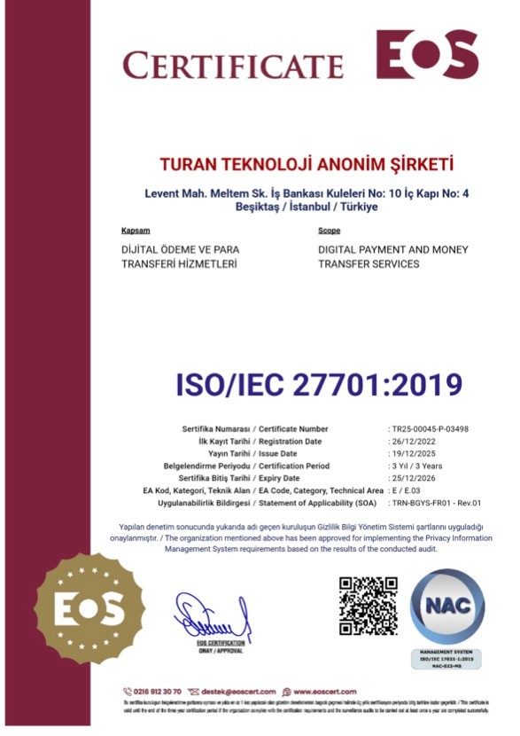Turan APP ISO 27701:2019 Sertifikası