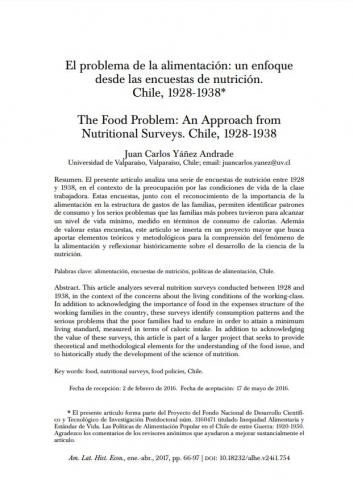 El problema de la alimentación: un enfoque desde las encuestas de nutrición. Chile 1928-1938