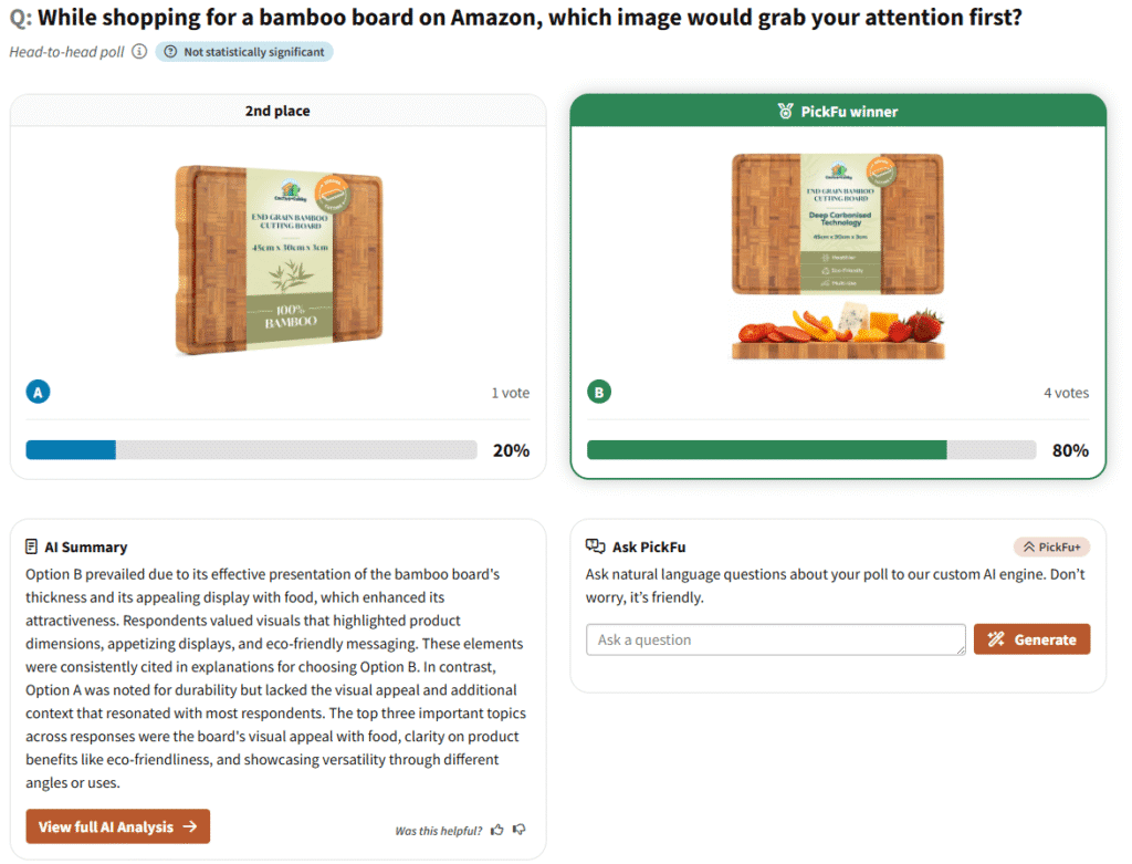 A/B split image testing on PickFu of a a bamboo board Main Image