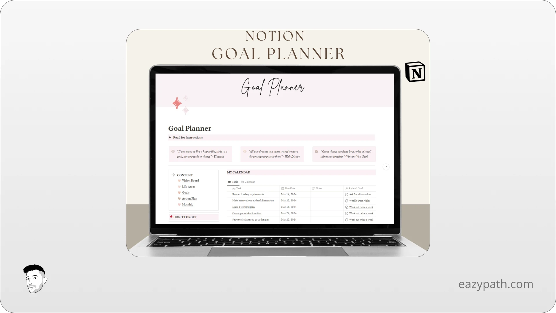 Aesthetic Notion Goal Planner Template