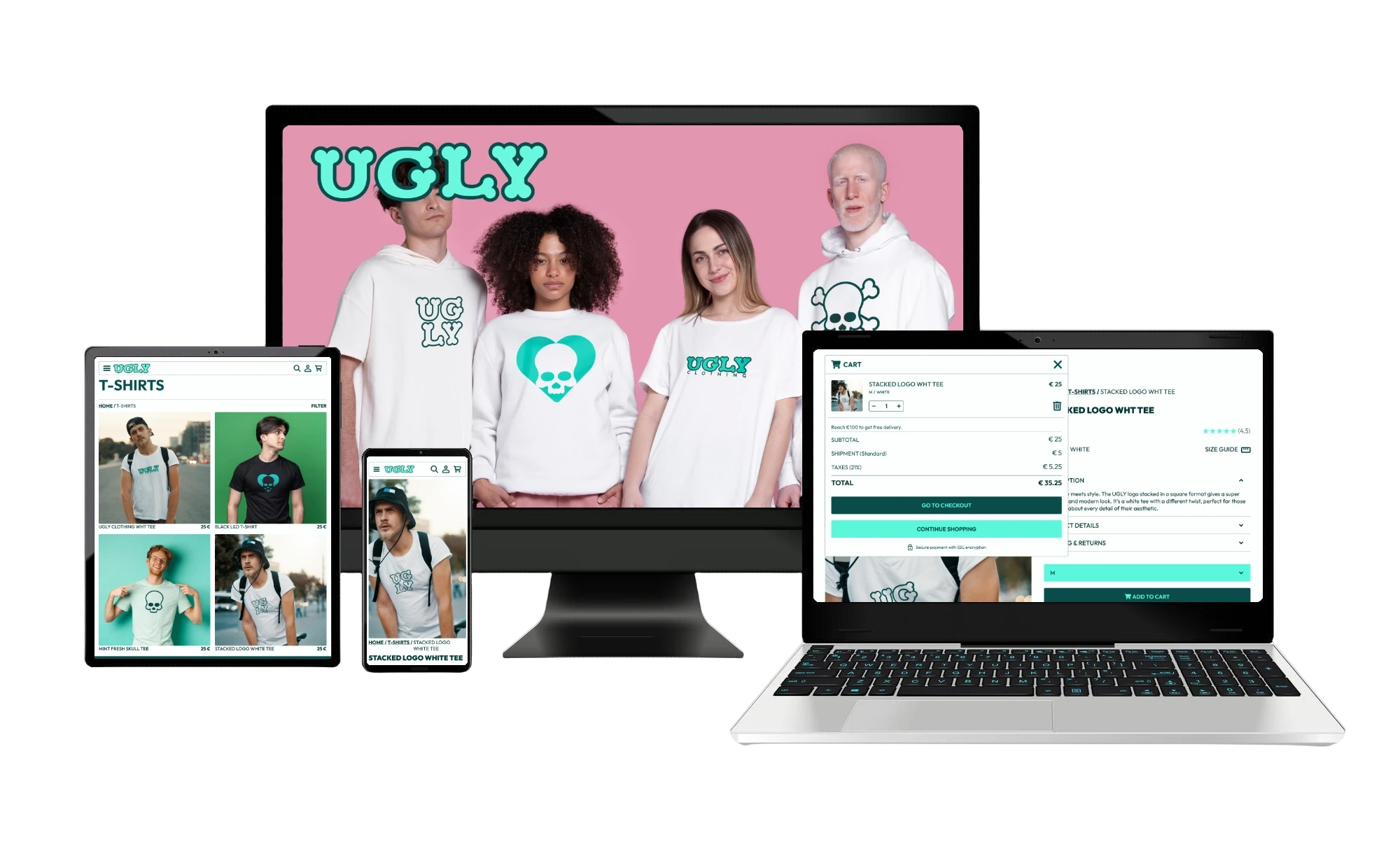 Desktop, laptop, tablet and mobile devices presenting home page view
