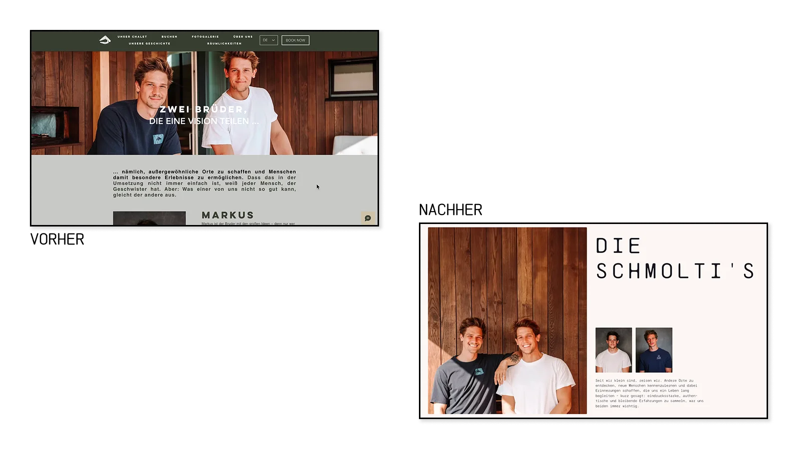 Vorher Nachher vergleich der Website von Schmoltis.