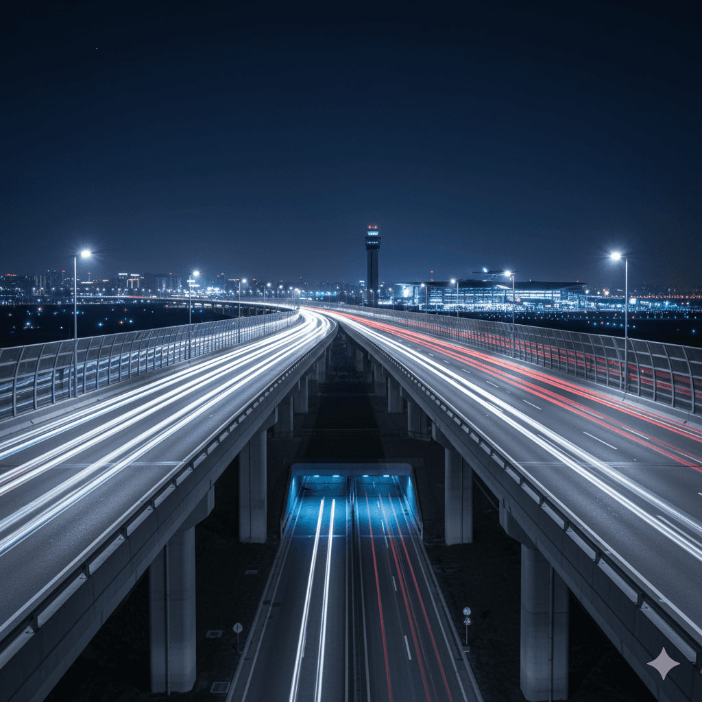 Elevated expressway and tunnel leading to IGI Airport from the luxury Sector 113 Gurugram project