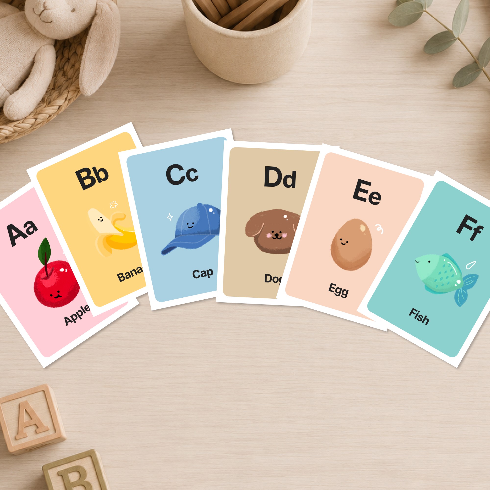Alphabet flashcards printable set preview with A to Z learning cards.