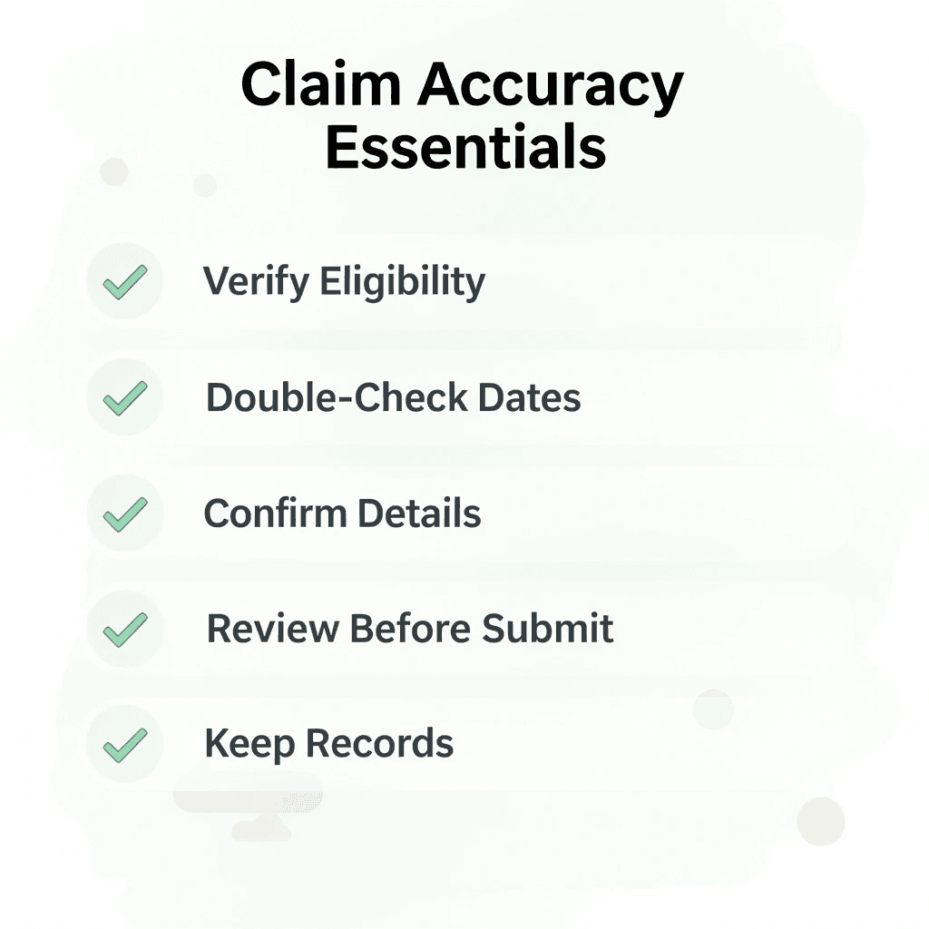 Checklist infographic showing claim accuracy essentials