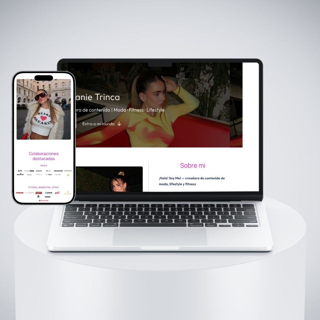mockup de una laptop y un iphone mostrando el sitio anterior en carrd