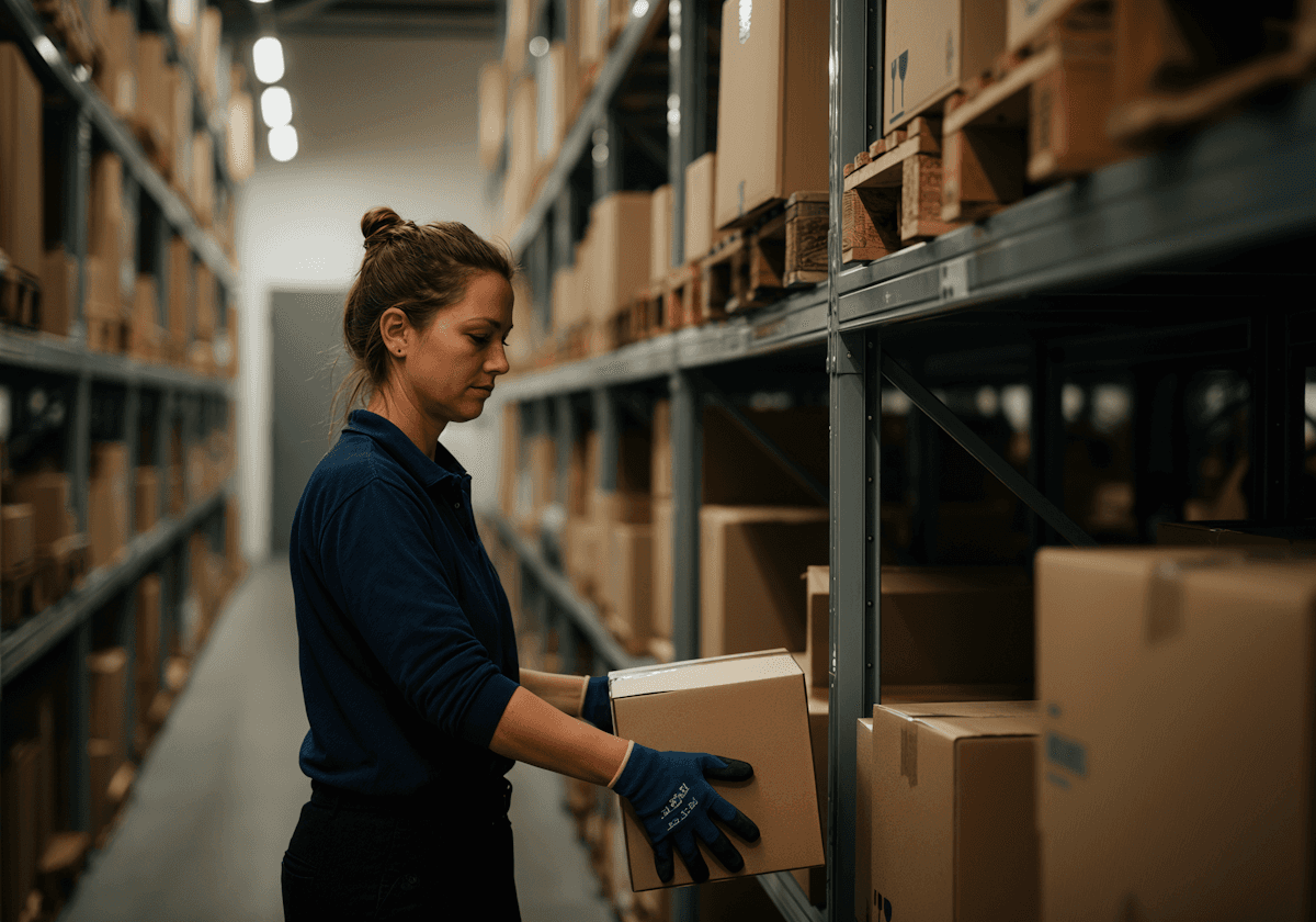 A young woman holding boxes