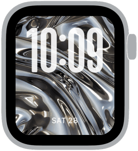 Liquid Chrome Apple Watch face with reflective molten metal design