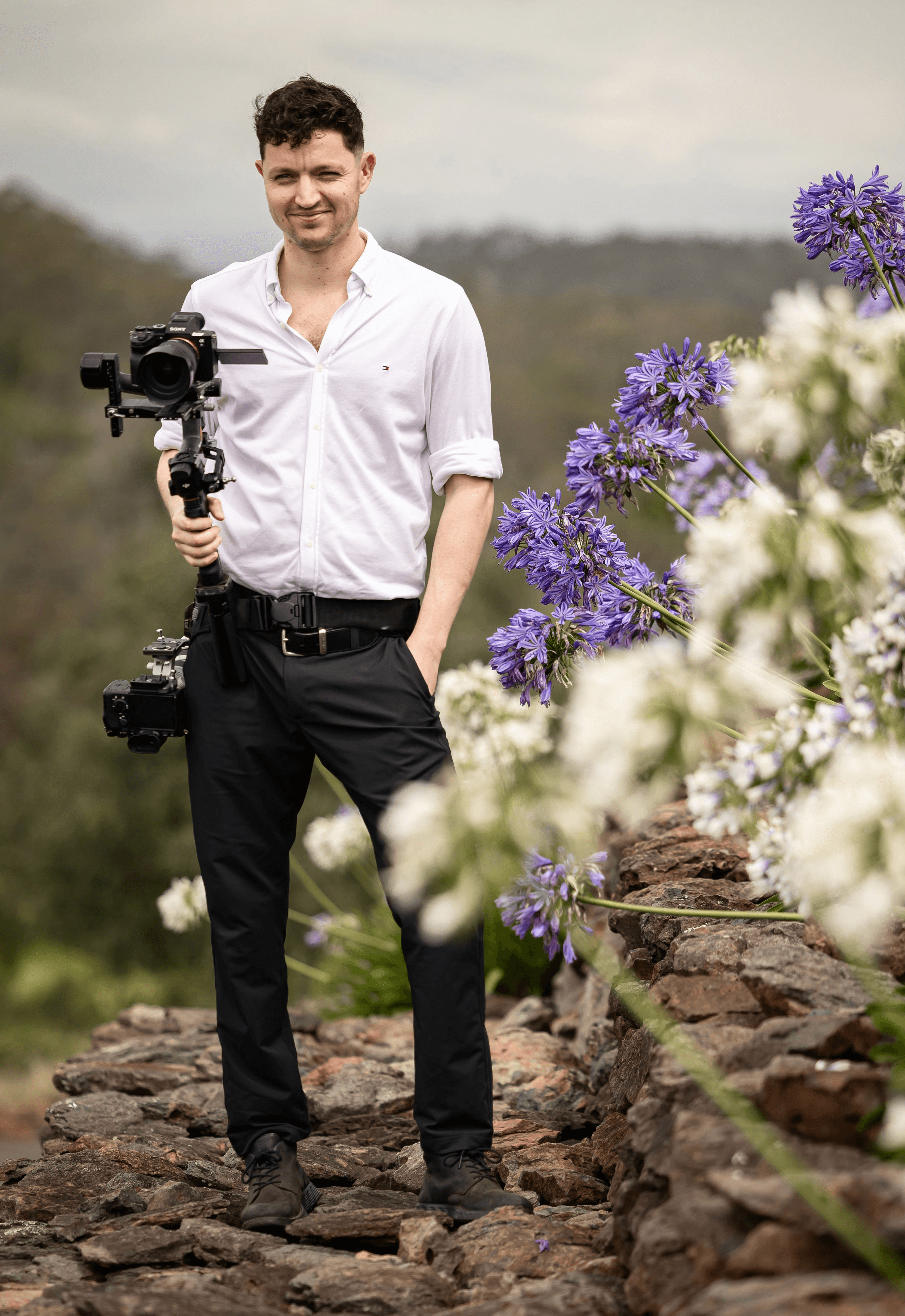 Ben Fairhurst, principal filmmaker of Creo Bella Luxury Wedding Films, shooting at Preston Peak Winery in Toowoomba