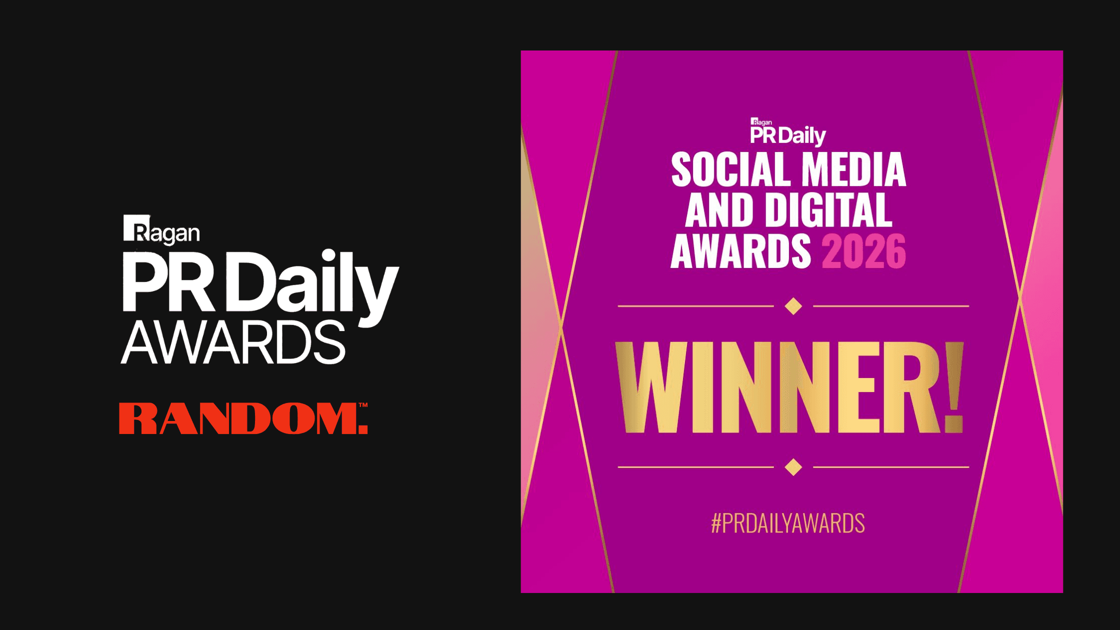 PR Daily Awards logo beside the 2026 Social Media and Digital Awards winner graphic