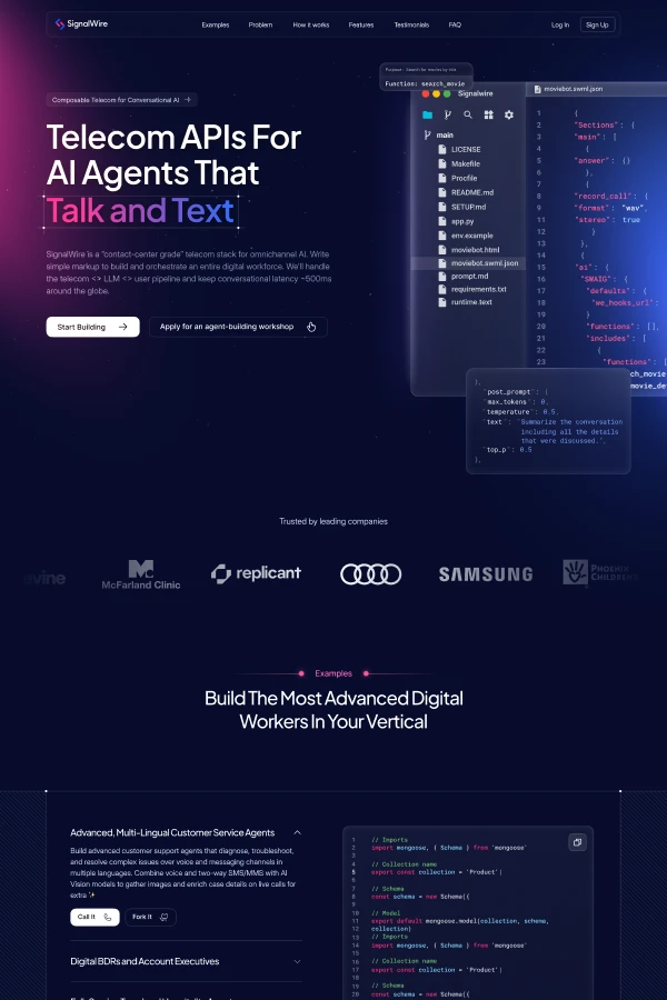 Homepage Section for SignalWire