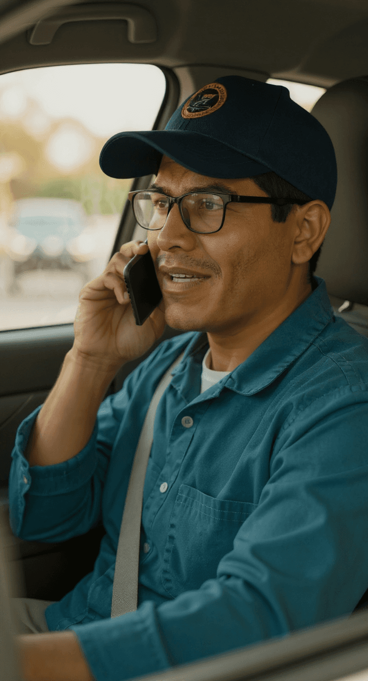 using the same composition, make him look satisfied
