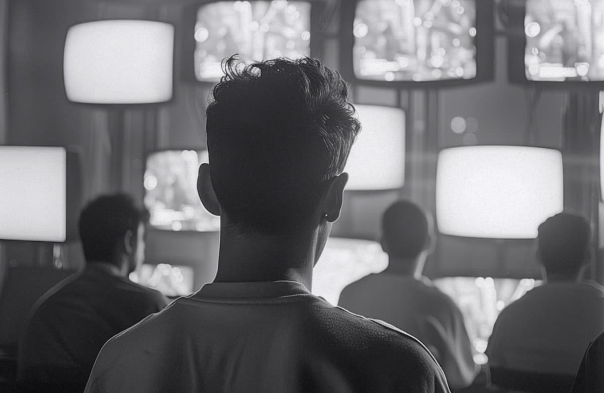 Marketing manager watching TV screens