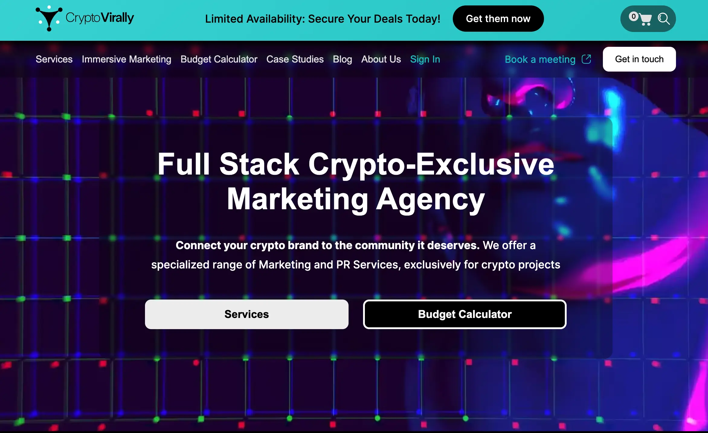 Website view of crypto Virally which is a web3 community marketing agency