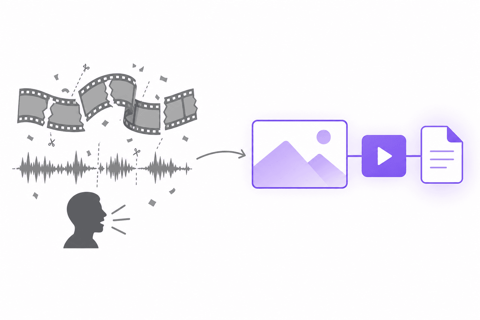 Visual contrast between manual podcast editing and automated screen-recording tutorials
