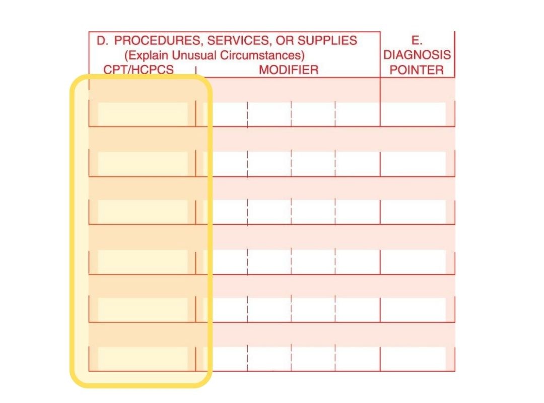 CPT Code fields on CMS-1500 form