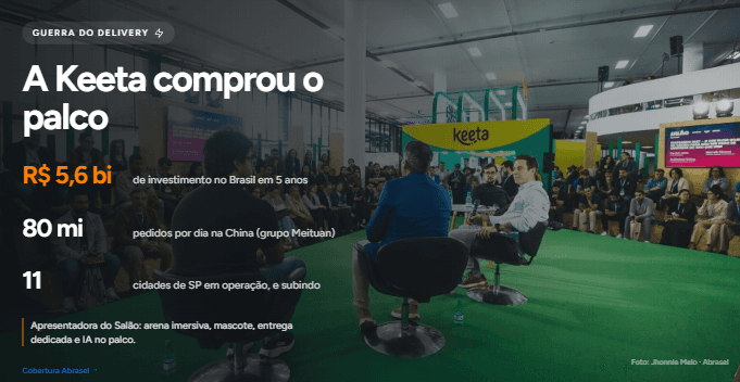 Painel da Keeta na arena do Salão Abrasel 2026, com dados de investimento no Brasil